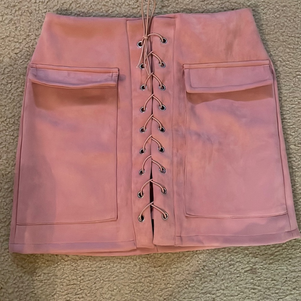 Cute Pink Suede Like Tie up Skirt